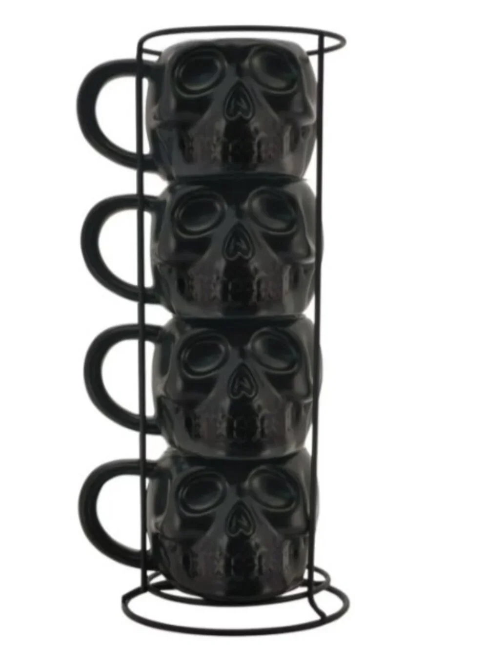 NEW Skull Mug Set of 4 Stackable Mugs Dia De Los Muertos Skulls Halloween Stonew